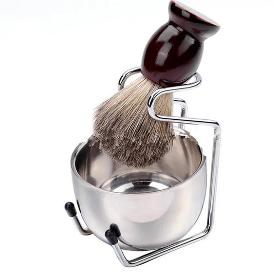 1 Set Professional Men Beard Brush Set Stainless Steel Bowl Stand Shaving Brush Mustache Shaving Facial Cleansing Tool 40#410