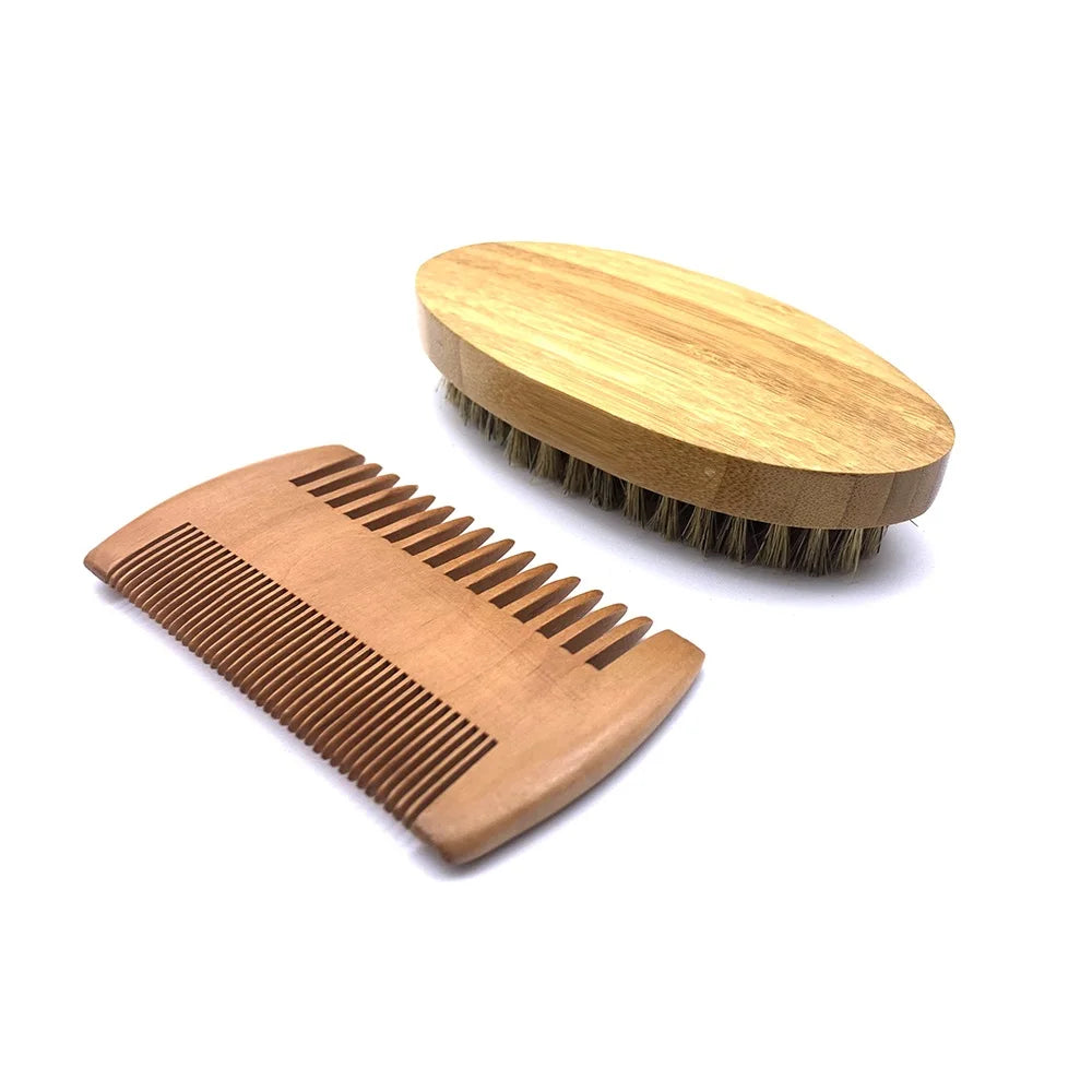 Natural Beard Comb Set Double Beard Oil Head Shape Beard Comb Brush Care Beard Oil Tool Beard Comb Set Professional