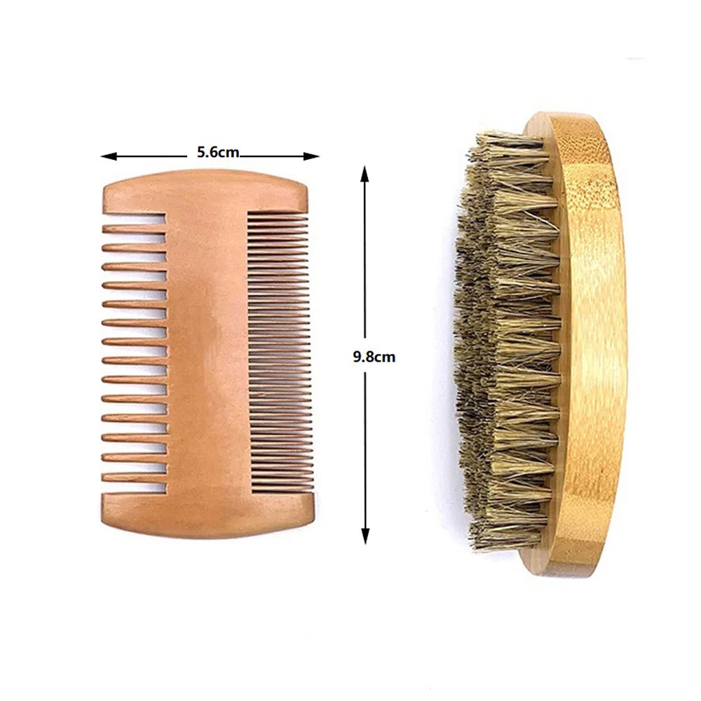 Natural Beard Comb Set Double Beard Oil Head Shape Beard Comb Brush Care Beard Oil Tool Beard Comb Set Professional